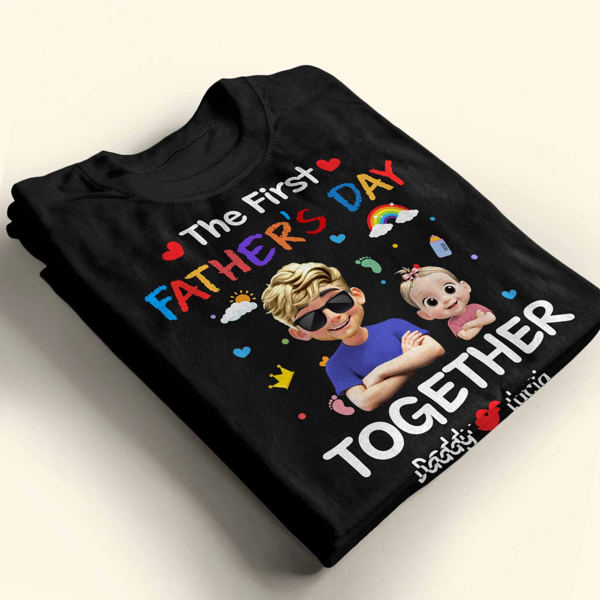 The First Father's Day Together, Cartoon Hearts And Rainbow