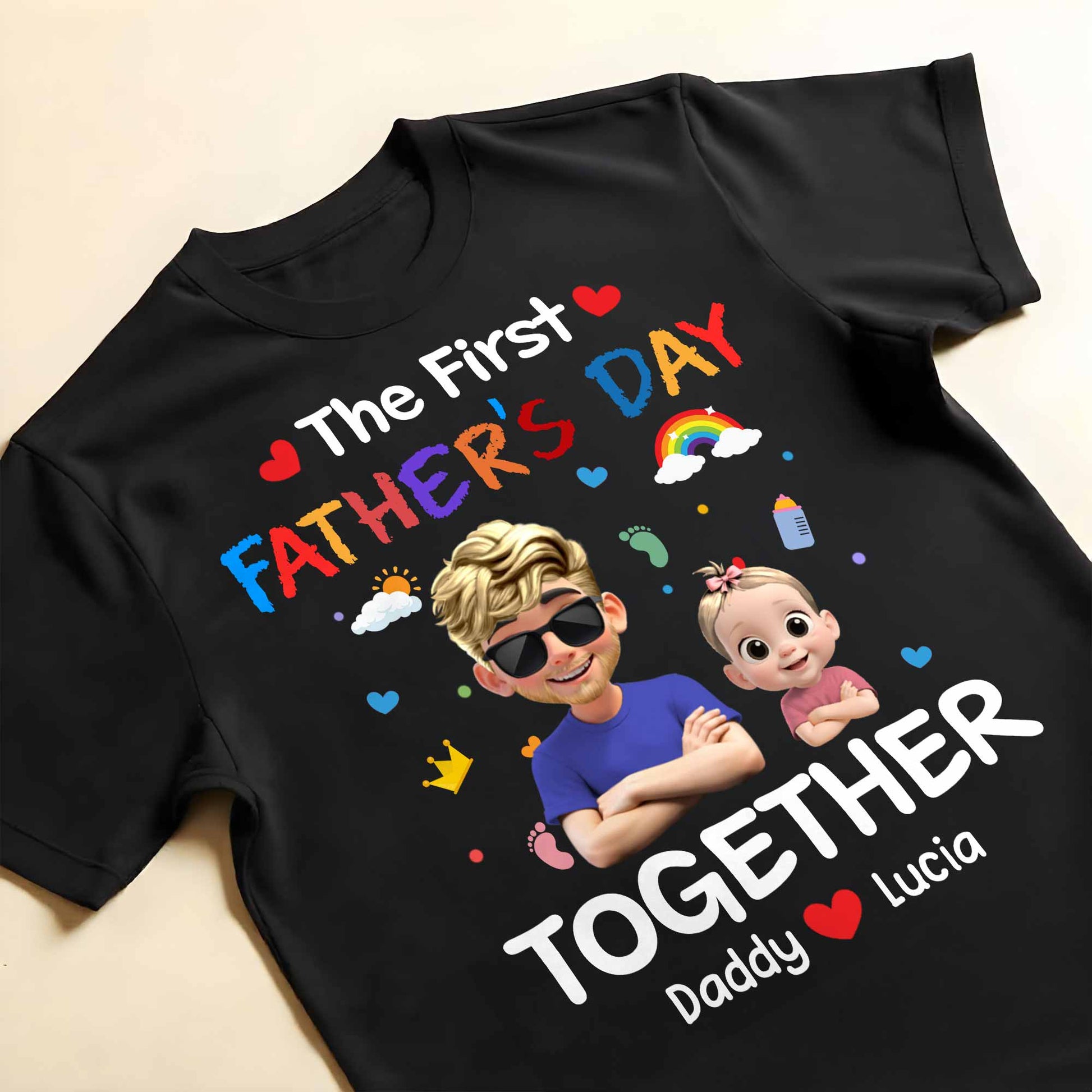 The First Father's Day Together, Cartoon Hearts And Rainbow