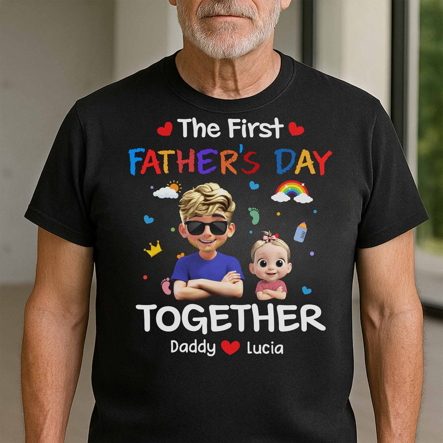 The First Father's Day Together, Cartoon Hearts And Rainbow