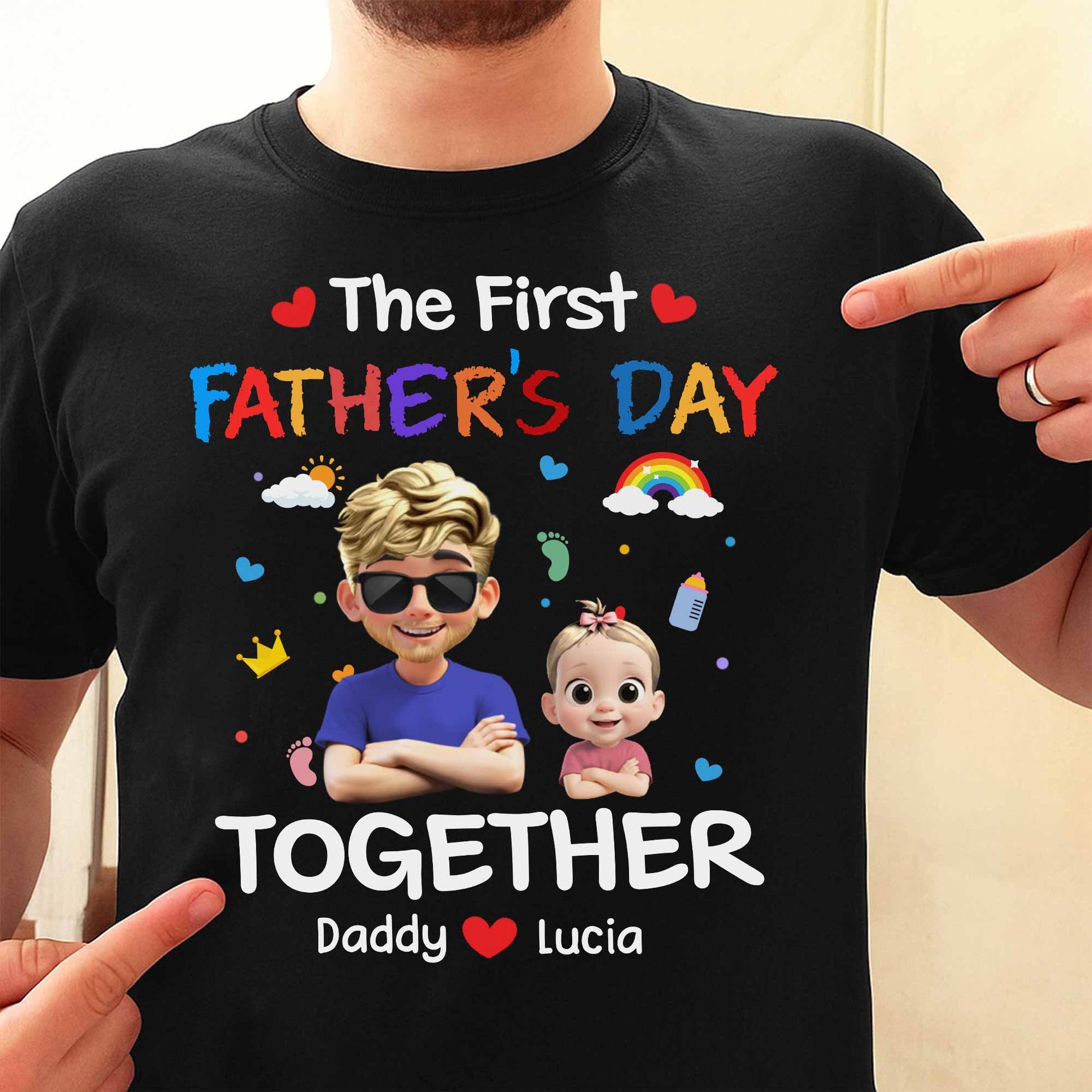 The First Father's Day Together, Cartoon Hearts And Rainbow