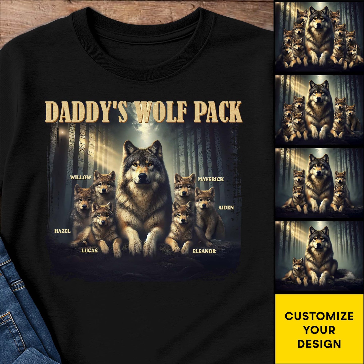 Daddy's Wolf Pack Featuring Majestic Wolves - Personalized Custom Unisex T-shirt, Hoodie - DAD208_BBAS