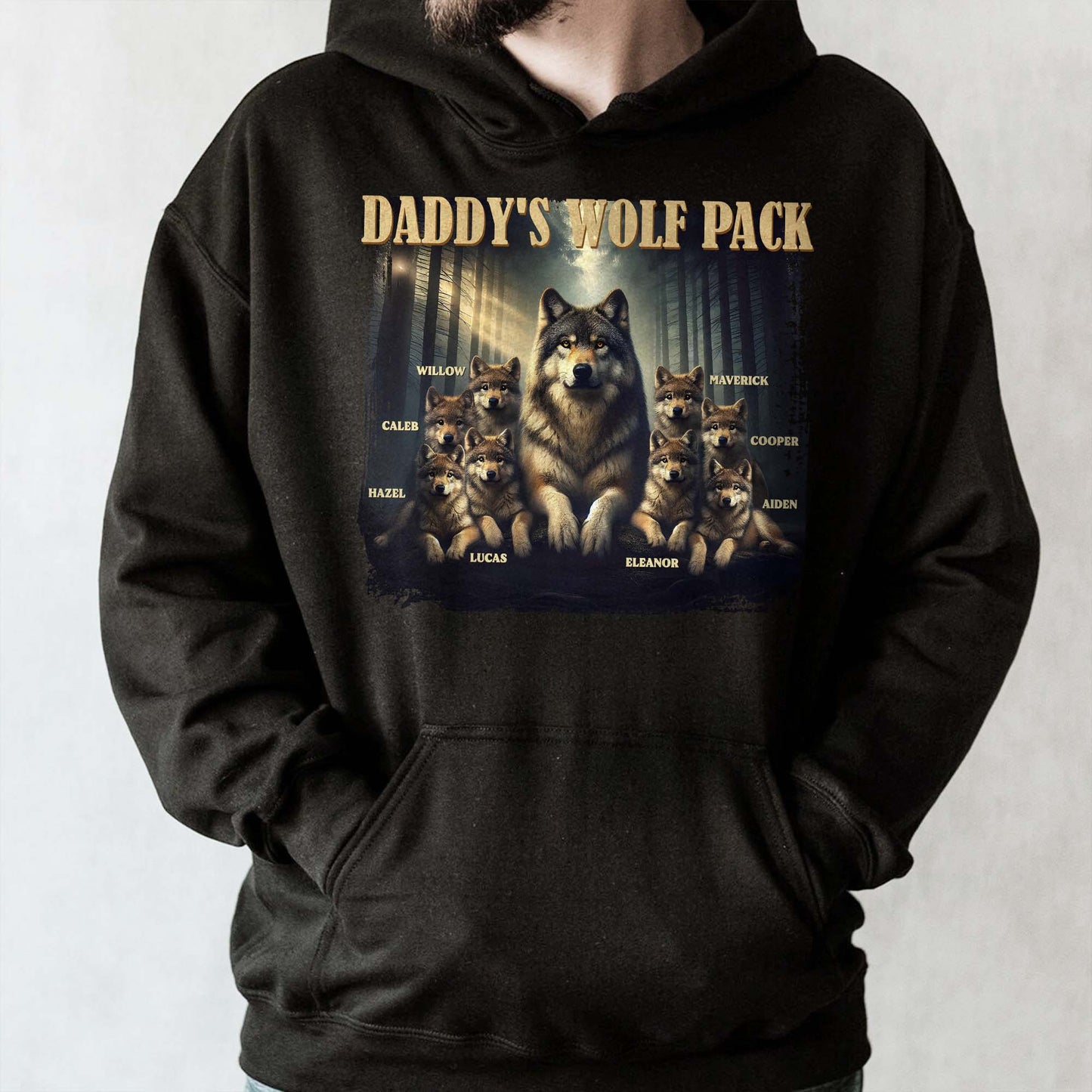 Daddy's Wolf Pack Featuring Majestic Wolves - Personalized Custom Unisex T-shirt, Hoodie - DAD208_BBAS