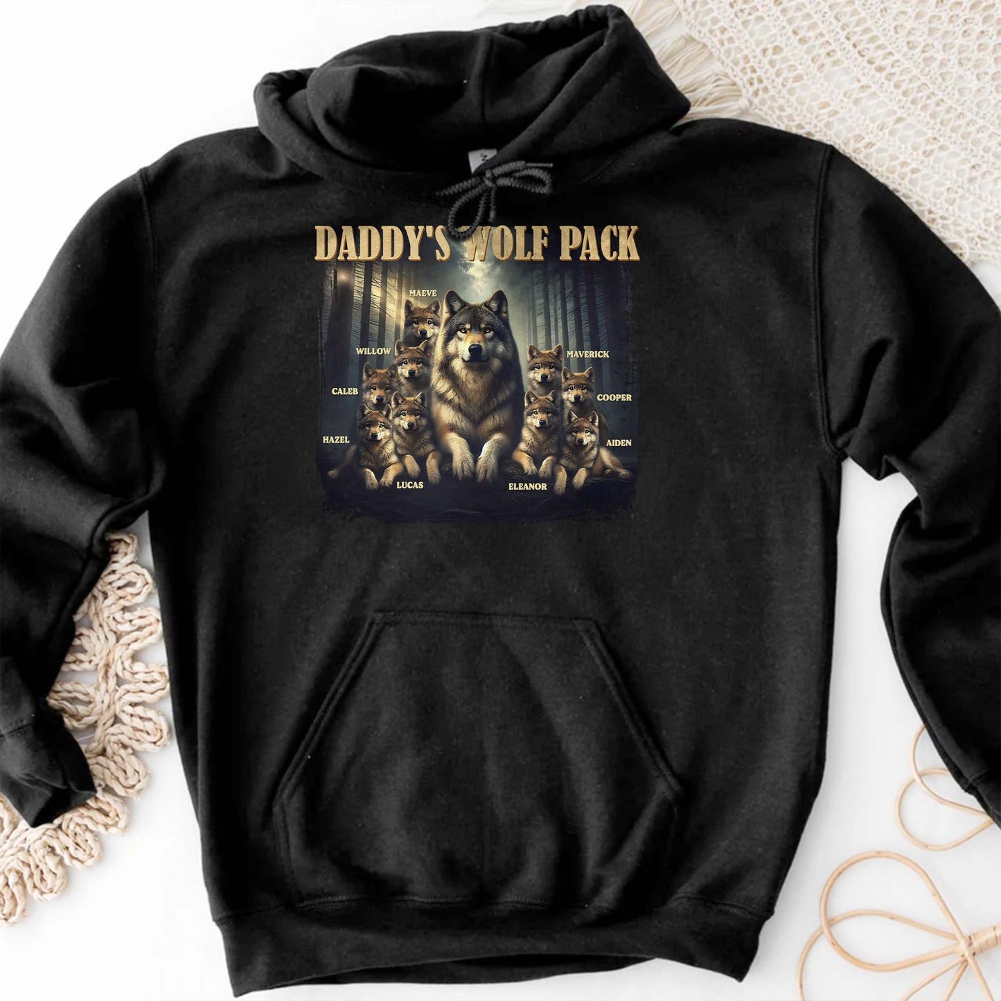 Daddy's Wolf Pack Featuring Majestic Wolves - Personalized Custom Unisex T-shirt, Hoodie - DAD208_BBAS
