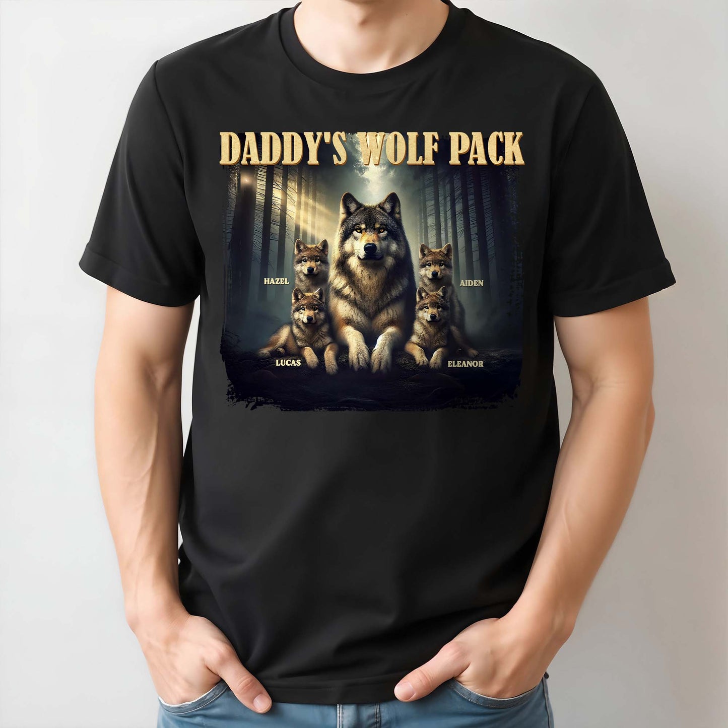 Daddy's Wolf Pack Featuring Majestic Wolves - Personalized Custom Unisex T-shirt, Hoodie - DAD208_BBAS