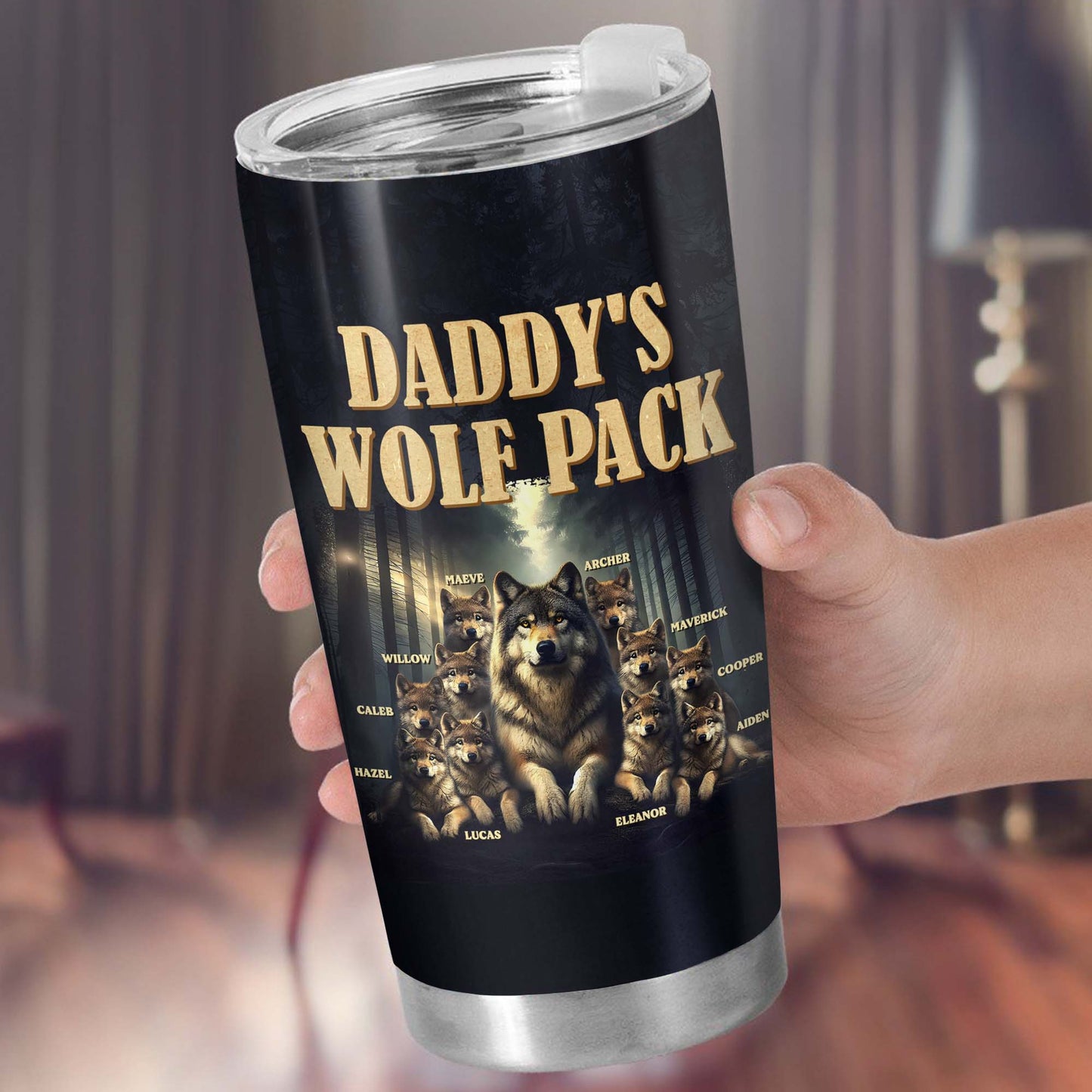 Daddy's Wolf Pack Featuring Wolves In Moonlit Forest