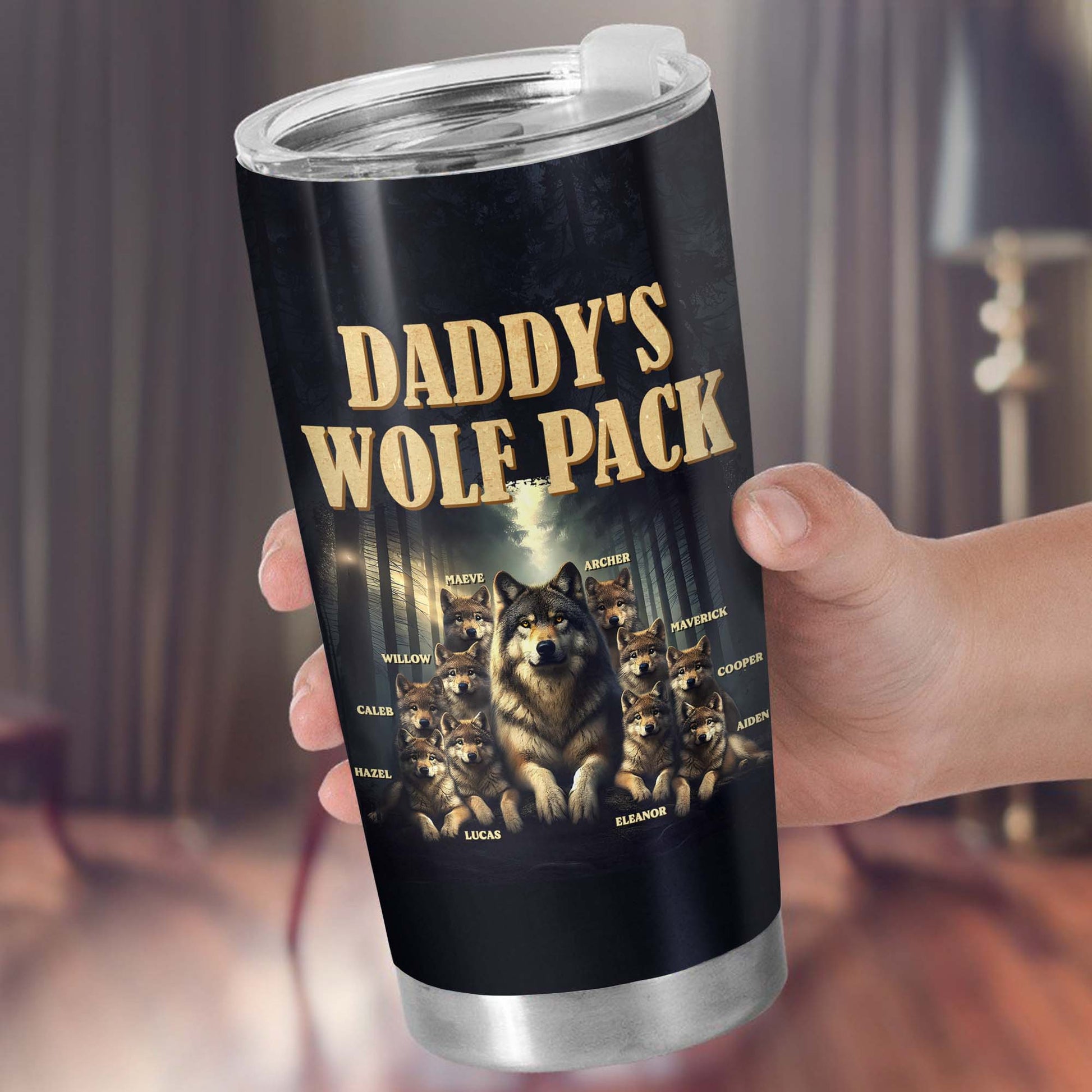 Daddy's Wolf Pack Featuring Wolves In Moonlit Forest