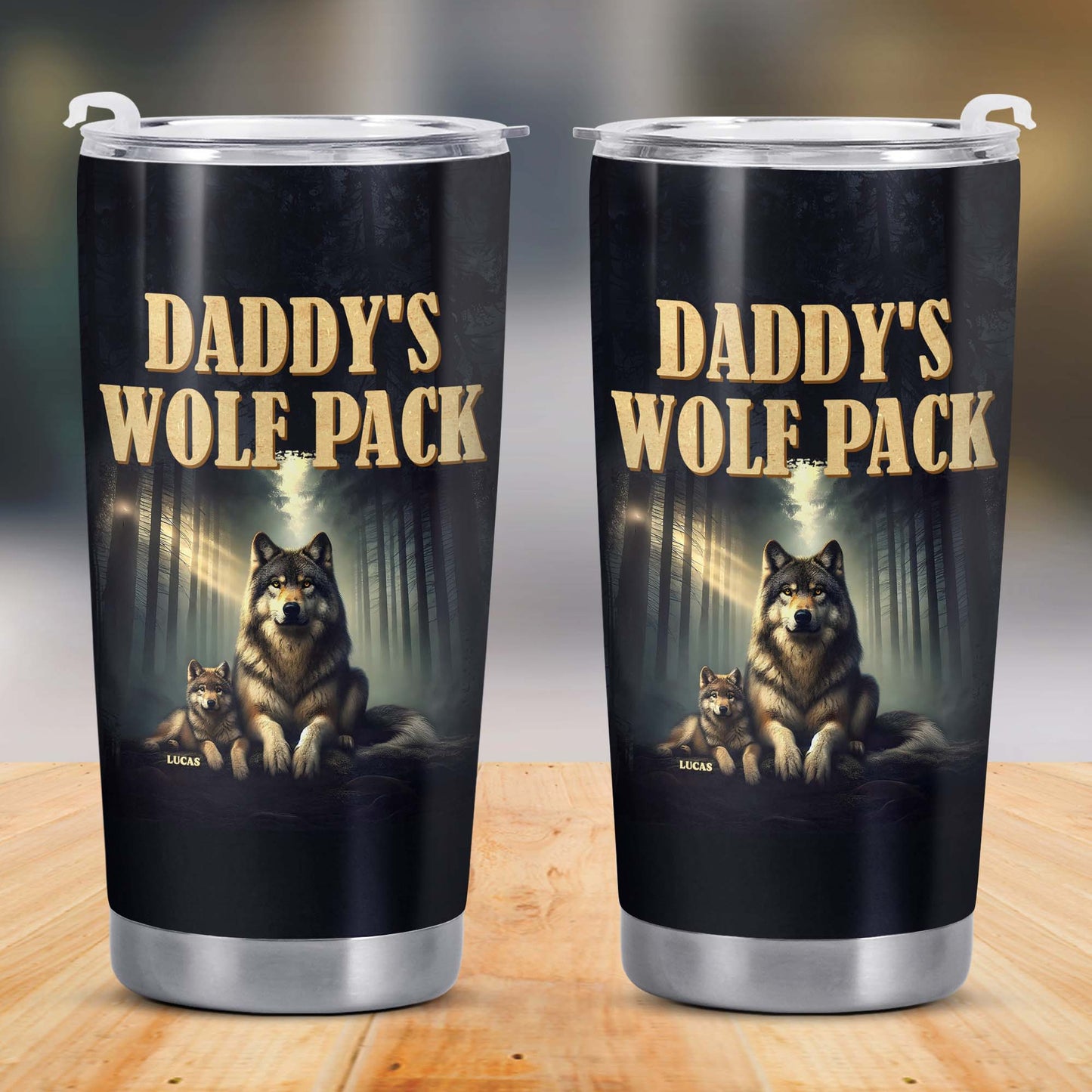 Daddy's Wolf Pack Featuring Wolves In Moonlit Forest