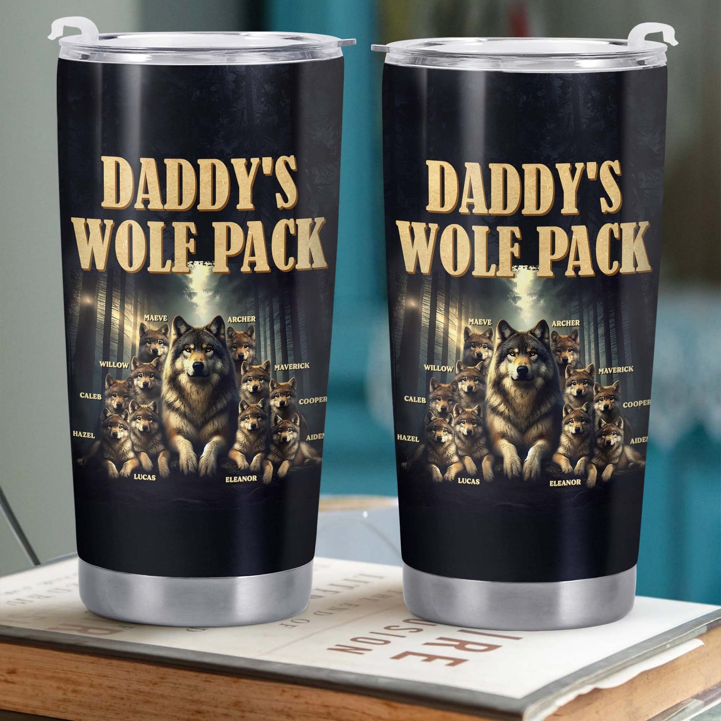 Daddy's Wolf Pack Featuring Wolves In Moonlit Forest