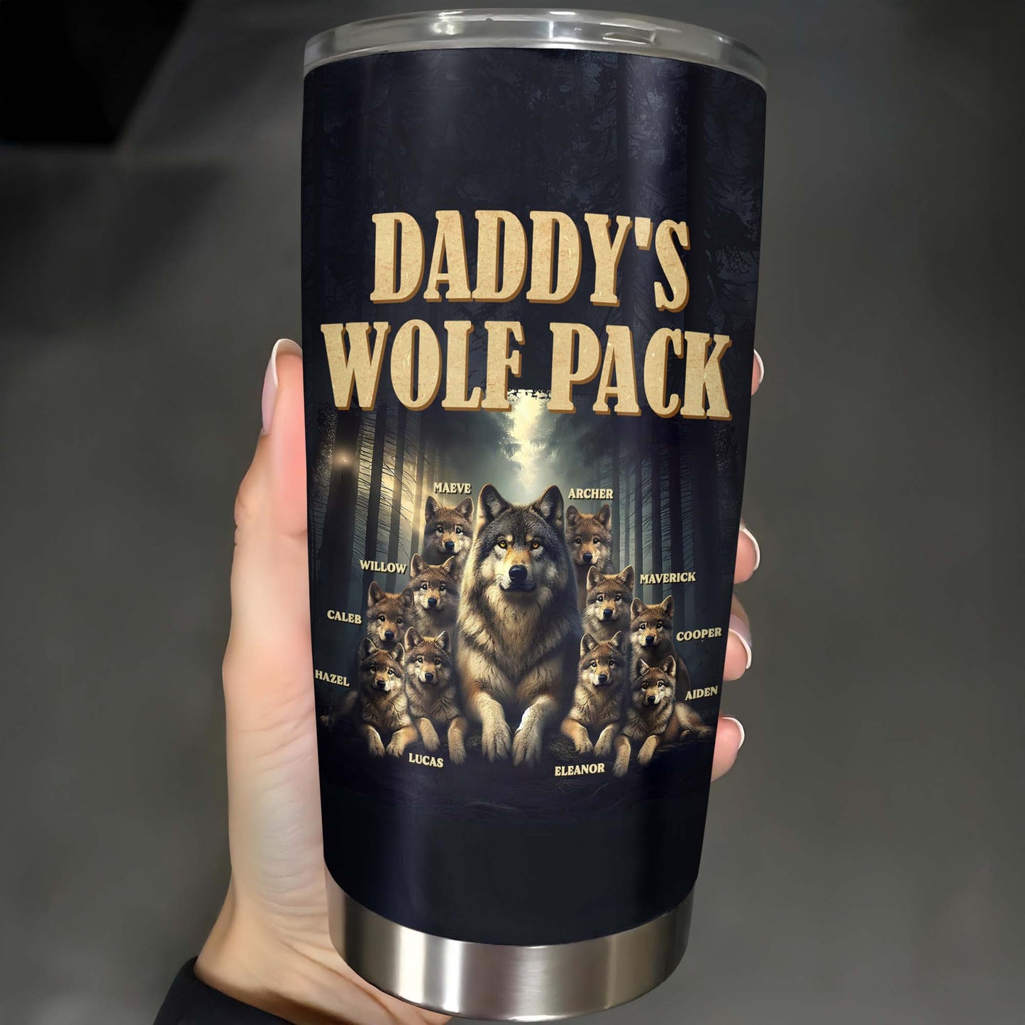 Daddy's Wolf Pack Featuring Wolves In Moonlit Forest