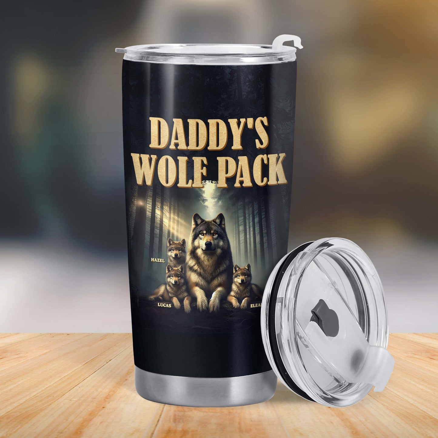 Daddy's Wolf Pack Featuring Wolves In Moonlit Forest