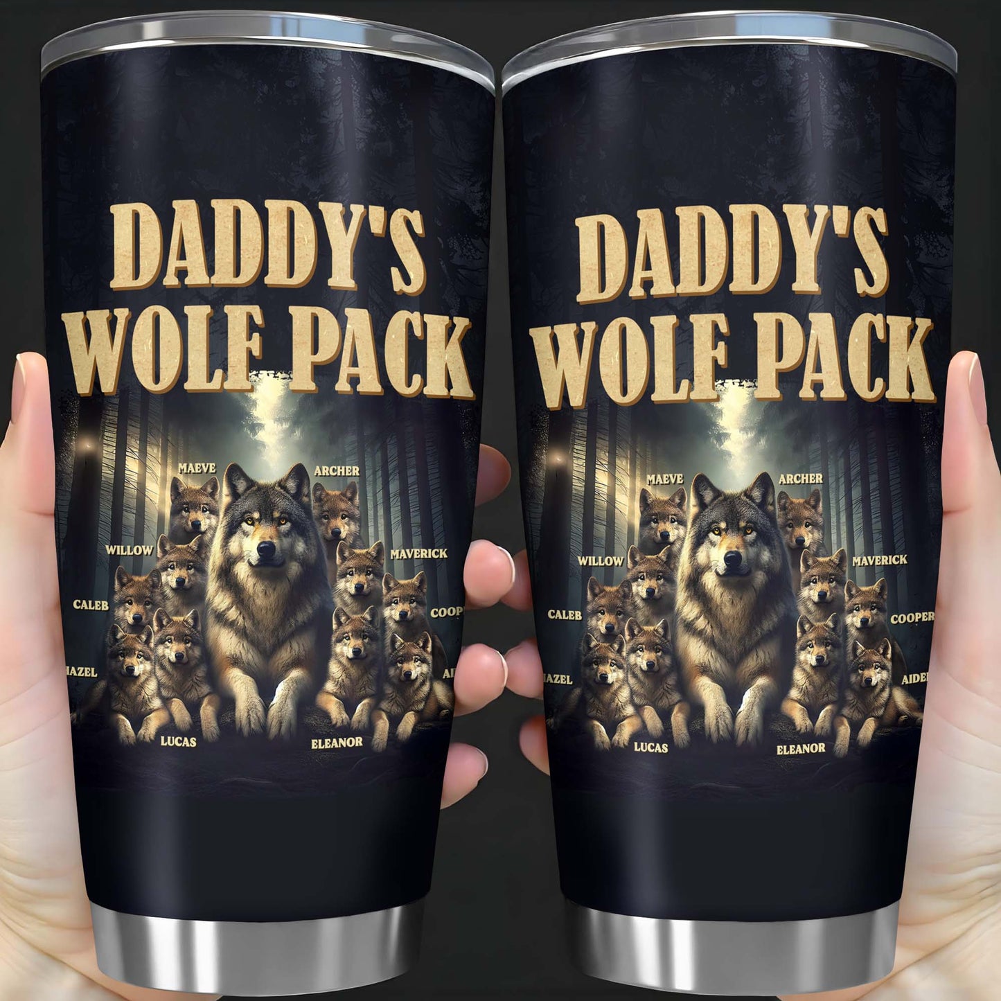 Daddy's Wolf Pack Featuring Wolves In Moonlit Forest