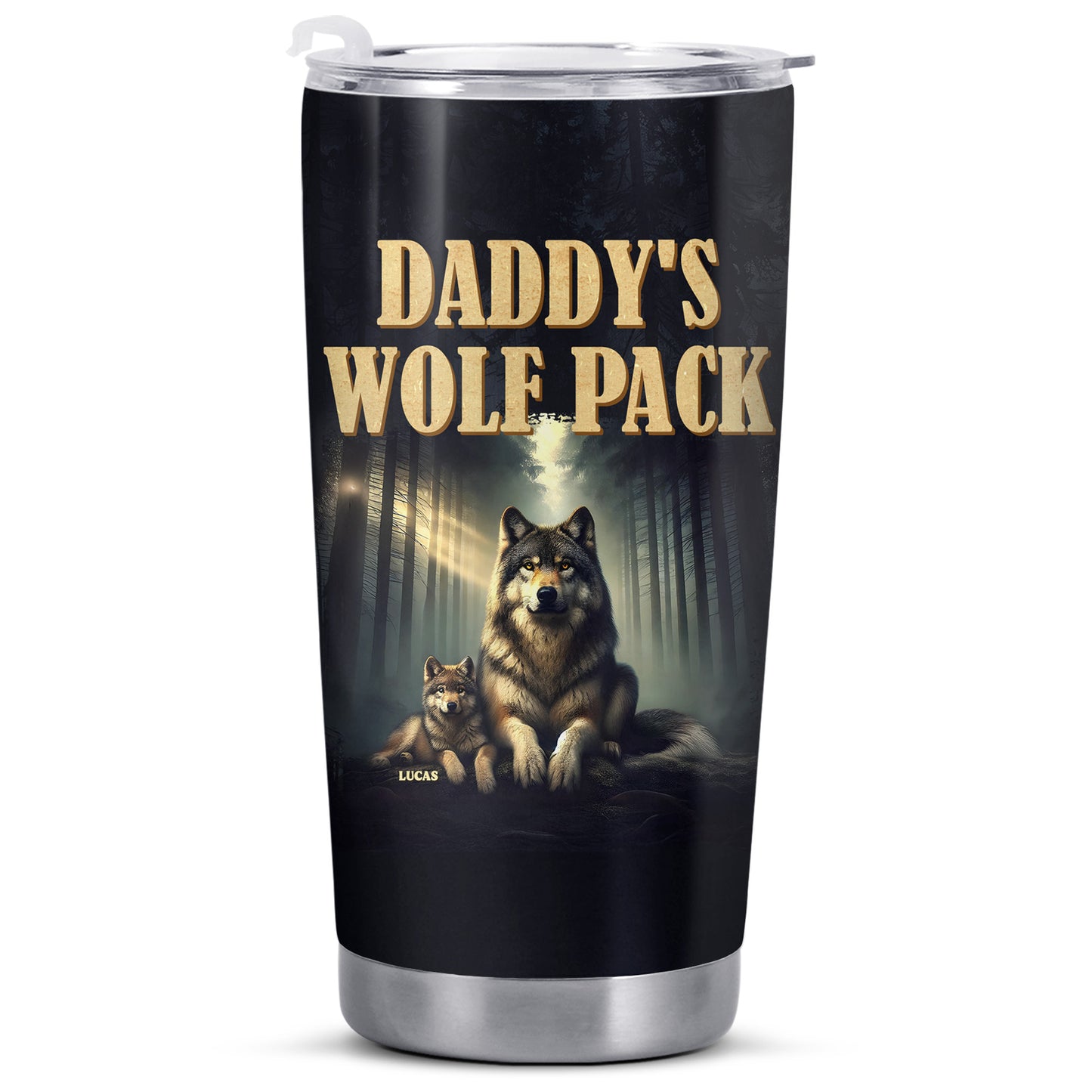 Daddy's Wolf Pack Featuring Wolves In Moonlit Forest