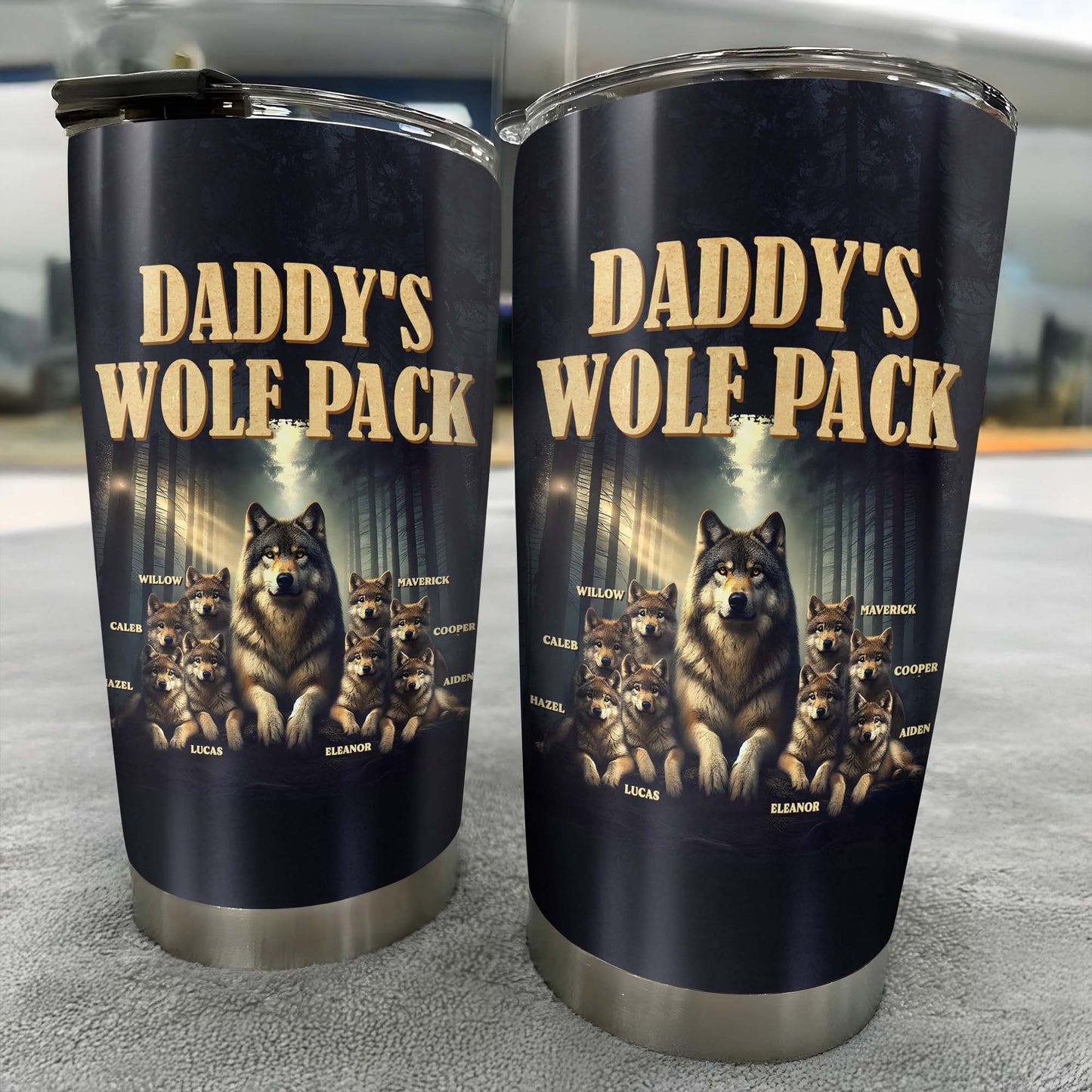 Daddy's Wolf Pack Featuring Wolves In Moonlit Forest