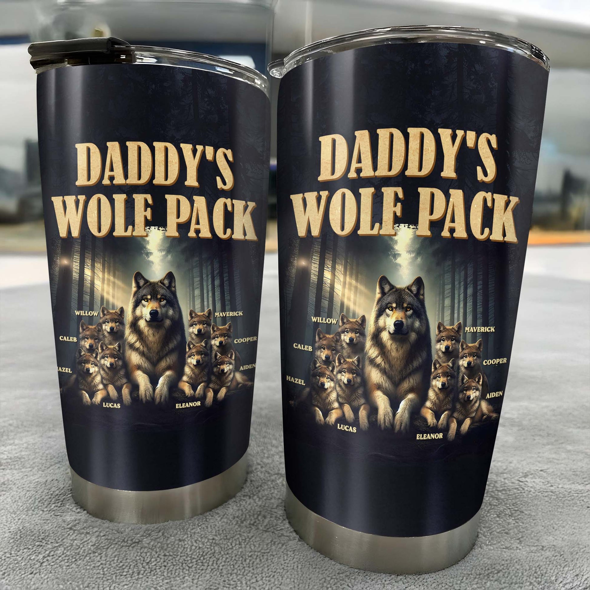 Daddy's Wolf Pack Featuring Wolves In Moonlit Forest