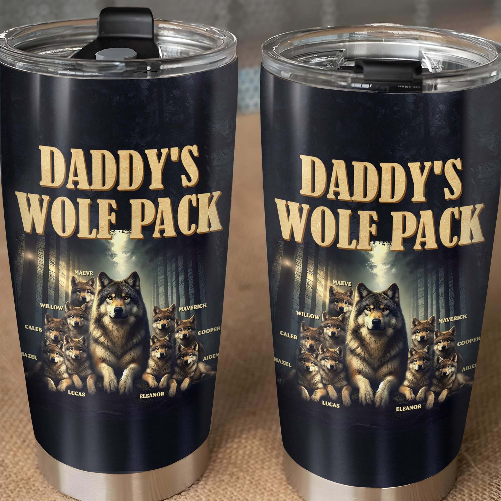 Daddy's Wolf Pack Featuring Wolves In Moonlit Forest