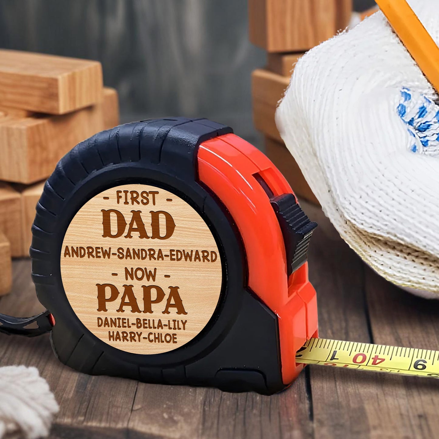 First Dad Now Papa, Tape Measure With Engraved Names