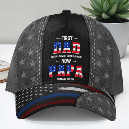 First Dad Now Papa With American Flag Design - Personalized Classic Cap - DAD216_CCAP