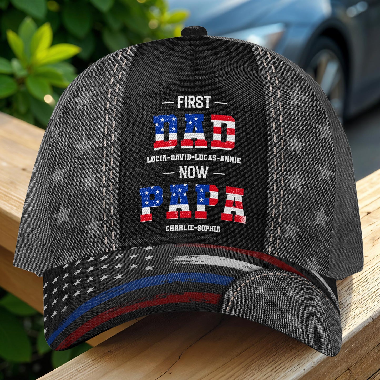 First Dad Now Papa With American Flag Design - Personalized Classic Cap - DAD216_CCAP