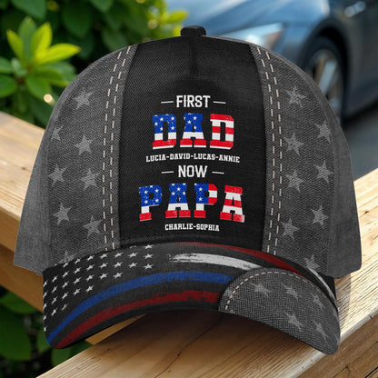 First Dad Now Papa With American Flag Design - Personalized Classic Cap - DAD216_CCAP