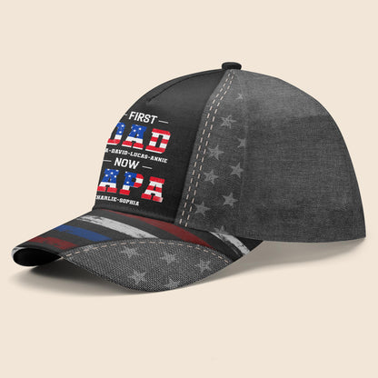 First Dad Now Papa With American Flag Design - Personalized Classic Cap - DAD216_CCAP