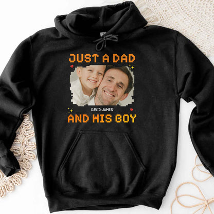 Just A Dad, His And Boy, Pixel Heart And Stars - Personalized Custom Unisex T-shirt, Hoodie - DAD222_BBAS