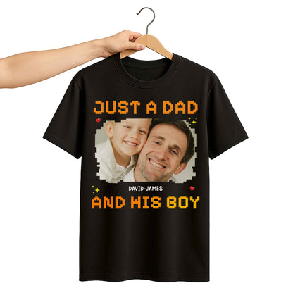 Just A Dad, His And Boy, Pixel Heart And Stars - Personalized Custom Unisex T-shirt, Hoodie - DAD222_BBAS