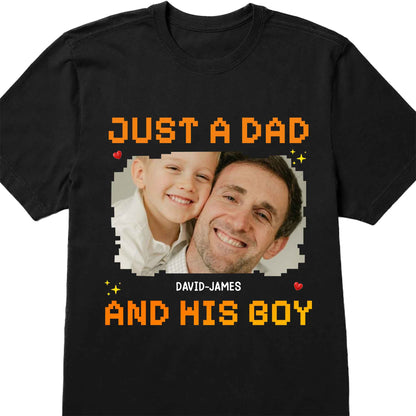 Just A Dad, His And Boy, Pixel Heart And Stars - Personalized Custom Unisex T-shirt, Hoodie - DAD222_BBAS