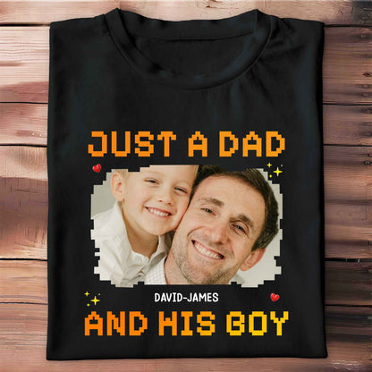 Just A Dad, His And Boy, Pixel Heart And Stars - Personalized Custom Unisex T-shirt, Hoodie - DAD222_BBAS