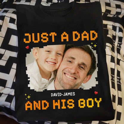 Just A Dad, His And Boy, Pixel Heart And Stars - Personalized Custom Unisex T-shirt, Hoodie - DAD222_BBAS