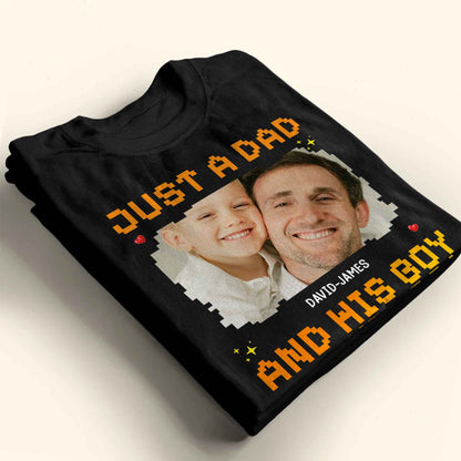 Just A Dad, His And Boy, Pixel Heart And Stars - Personalized Custom Unisex T-shirt, Hoodie - DAD222_BBAS