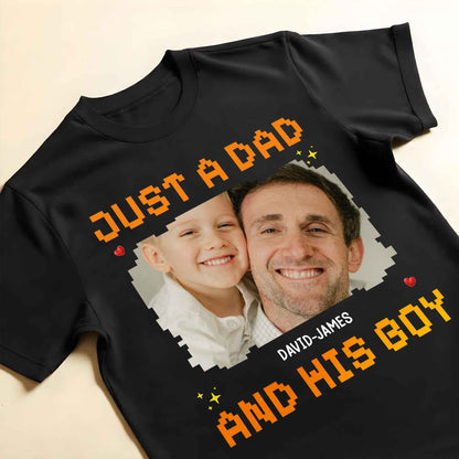Just A Dad, His And Boy, Pixel Heart And Stars - Personalized Custom Unisex T-shirt, Hoodie - DAD222_BBAS