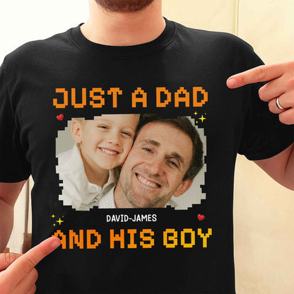 Just A Dad, His And Boy, Pixel Heart And Stars - Personalized Custom Unisex T-shirt, Hoodie - DAD222_BBAS