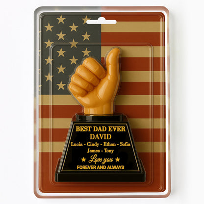 Best Dad Ever With Thumbs Up Trophy And American Flag