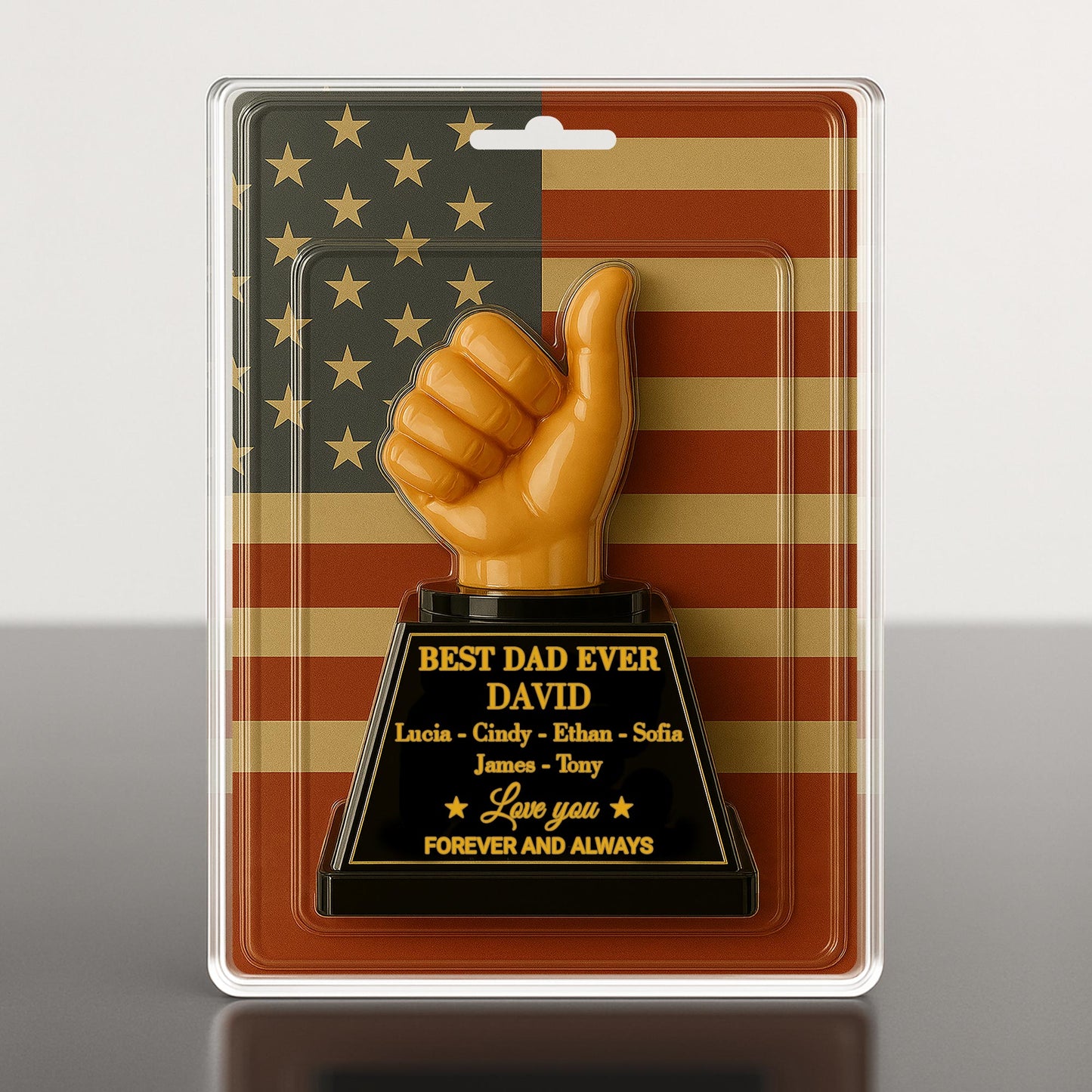 Best Dad Ever With Thumbs Up Trophy And American Flag