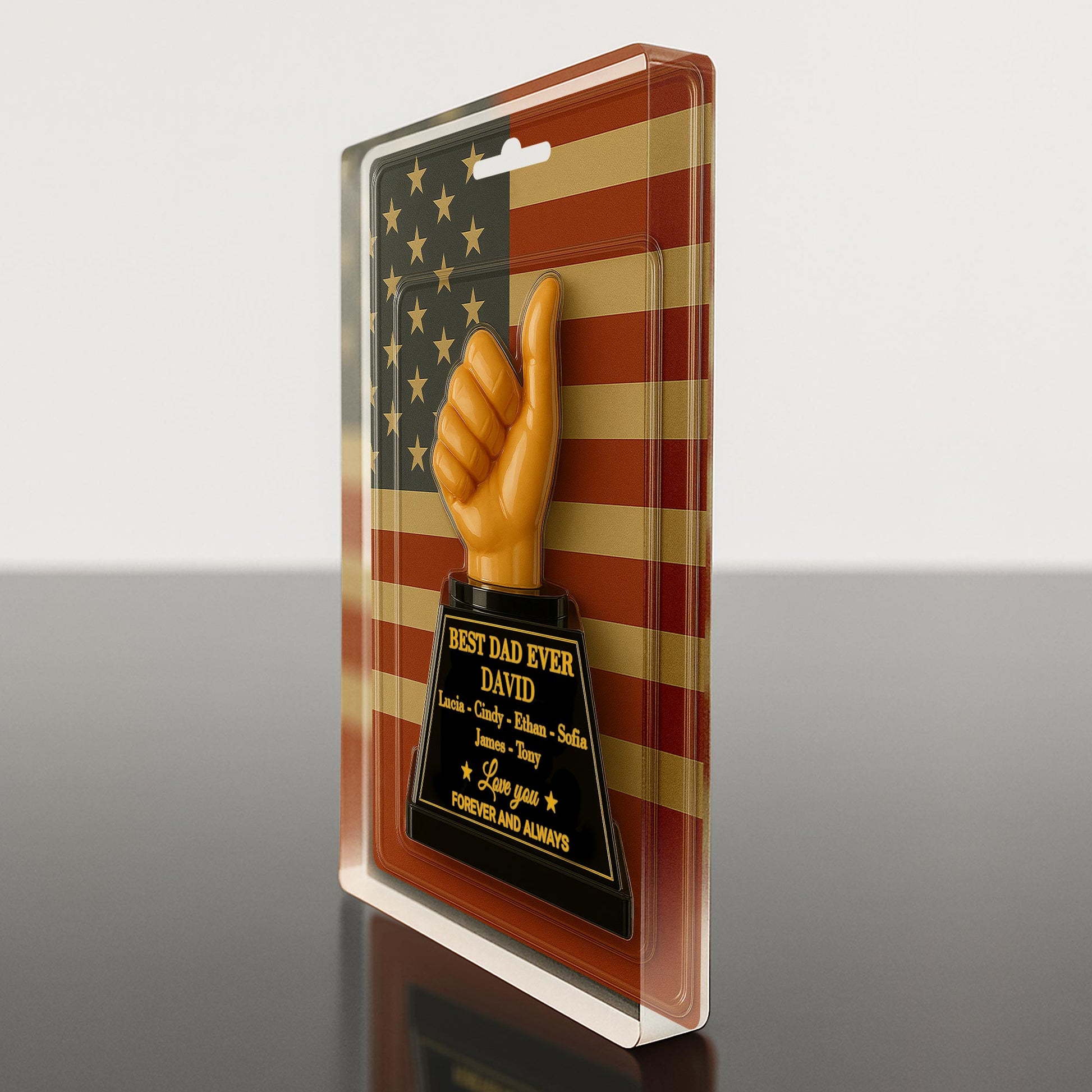 Best Dad Ever With Thumbs Up Trophy And American Flag