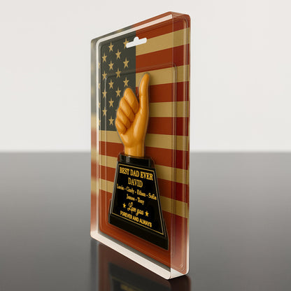Best Dad Ever With Thumbs Up Trophy And American Flag