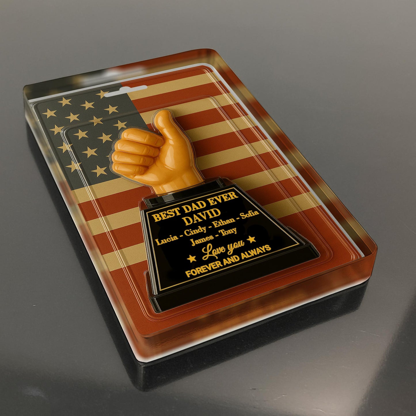 Best Dad Ever With Thumbs Up Trophy And American Flag