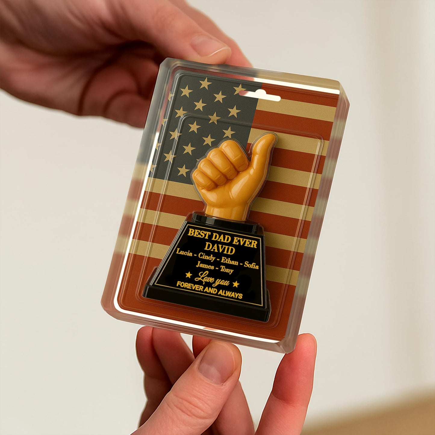 Best Dad Ever With Thumbs Up Trophy And American Flag