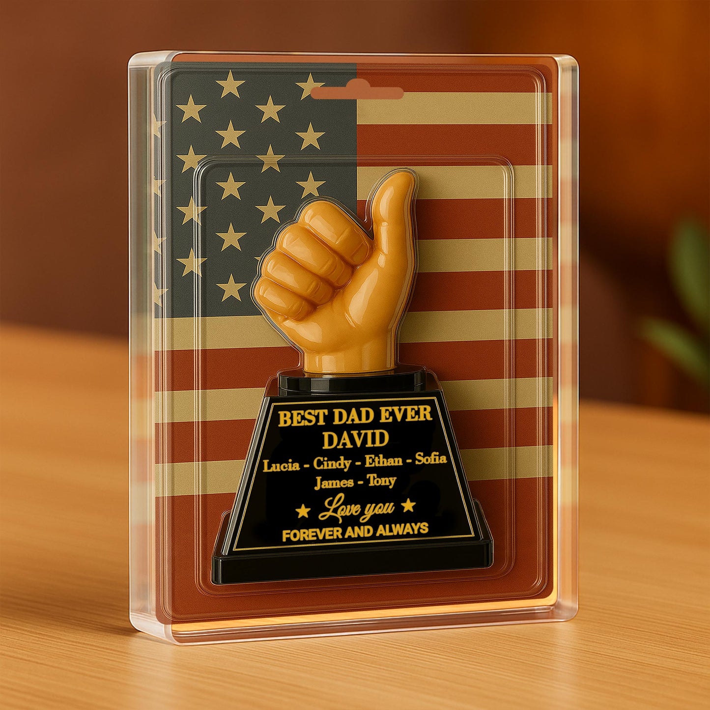 Best Dad Ever With Thumbs Up Trophy And American Flag
