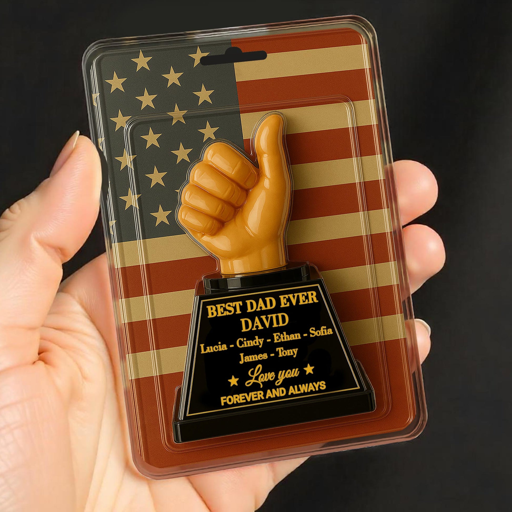 Best Dad Ever With Thumbs Up Trophy And American Flag