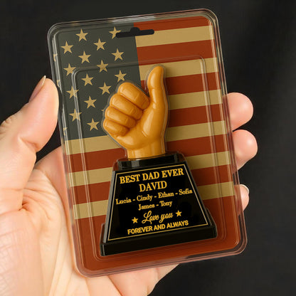 Best Dad Ever With Thumbs Up Trophy And American Flag