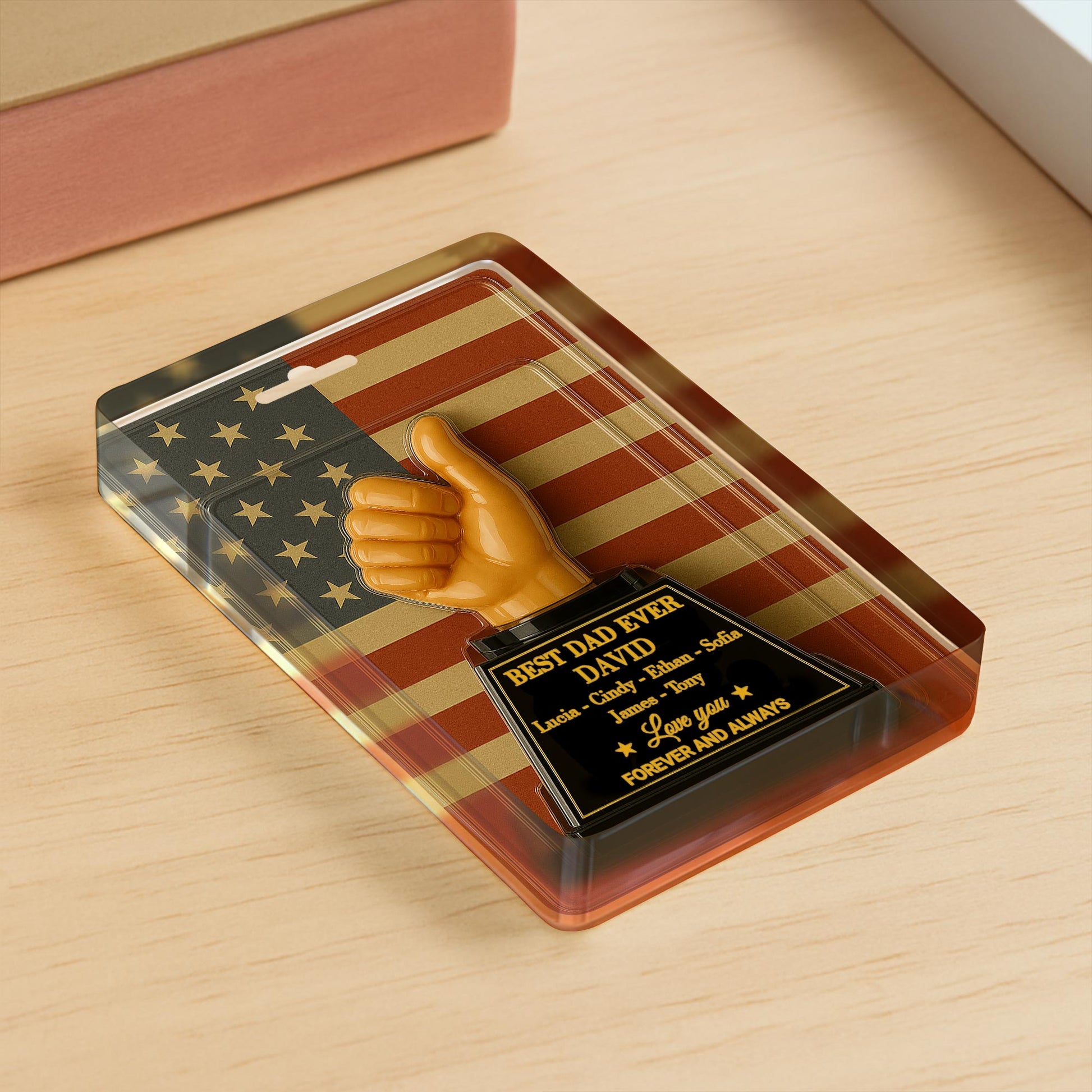 Best Dad Ever With Thumbs Up Trophy And American Flag