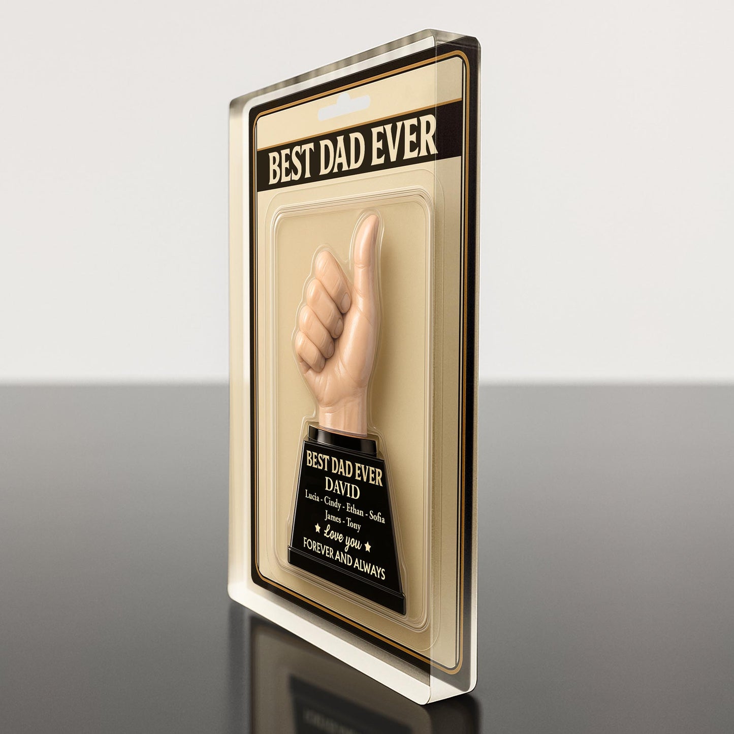 Best Dad Ever, Thumbs Up Trophy - Personalized Custom Acrylic Plaque - DAD229_RECA