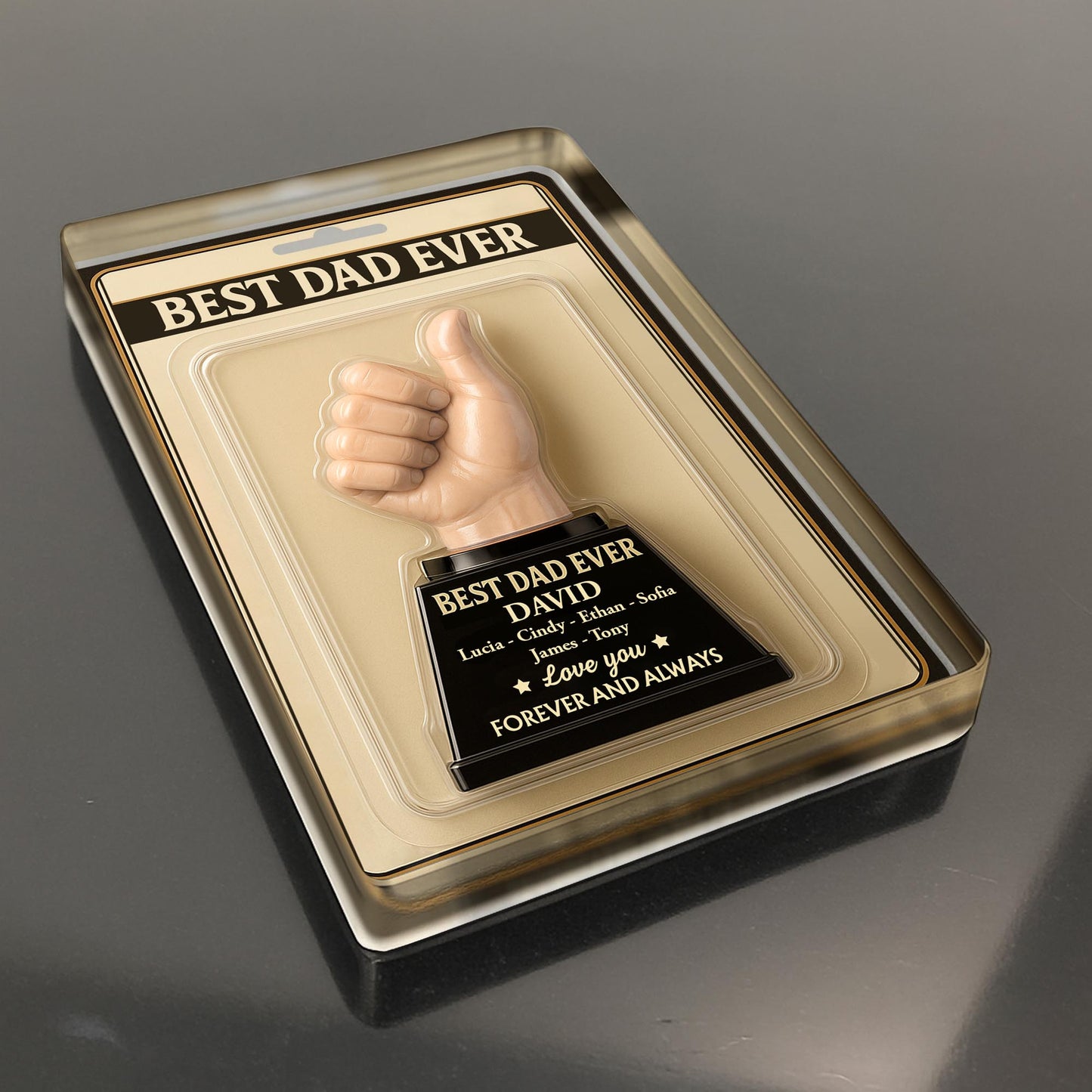 Best Dad Ever, Thumbs Up Trophy - Personalized Custom Acrylic Plaque - DAD229_RECA