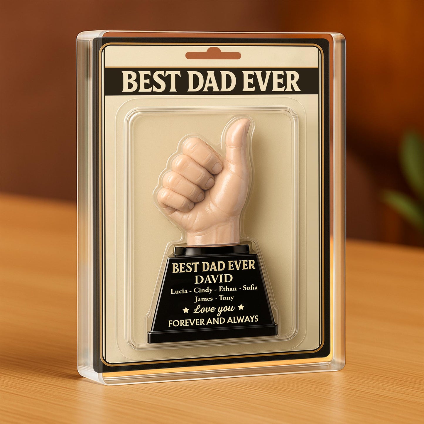 Best Dad Ever, Thumbs Up Trophy - Personalized Custom Acrylic Plaque - DAD229_RECA