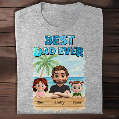 Best Dad Ever With Palm Tree And Cartoon Family