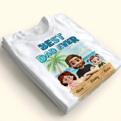 Best Dad Ever With Palm Tree And Cartoon Family