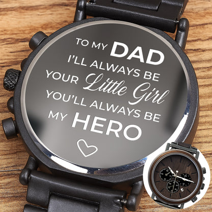 To My Dad, Always My Hero, Heart and Wooden Texture Design