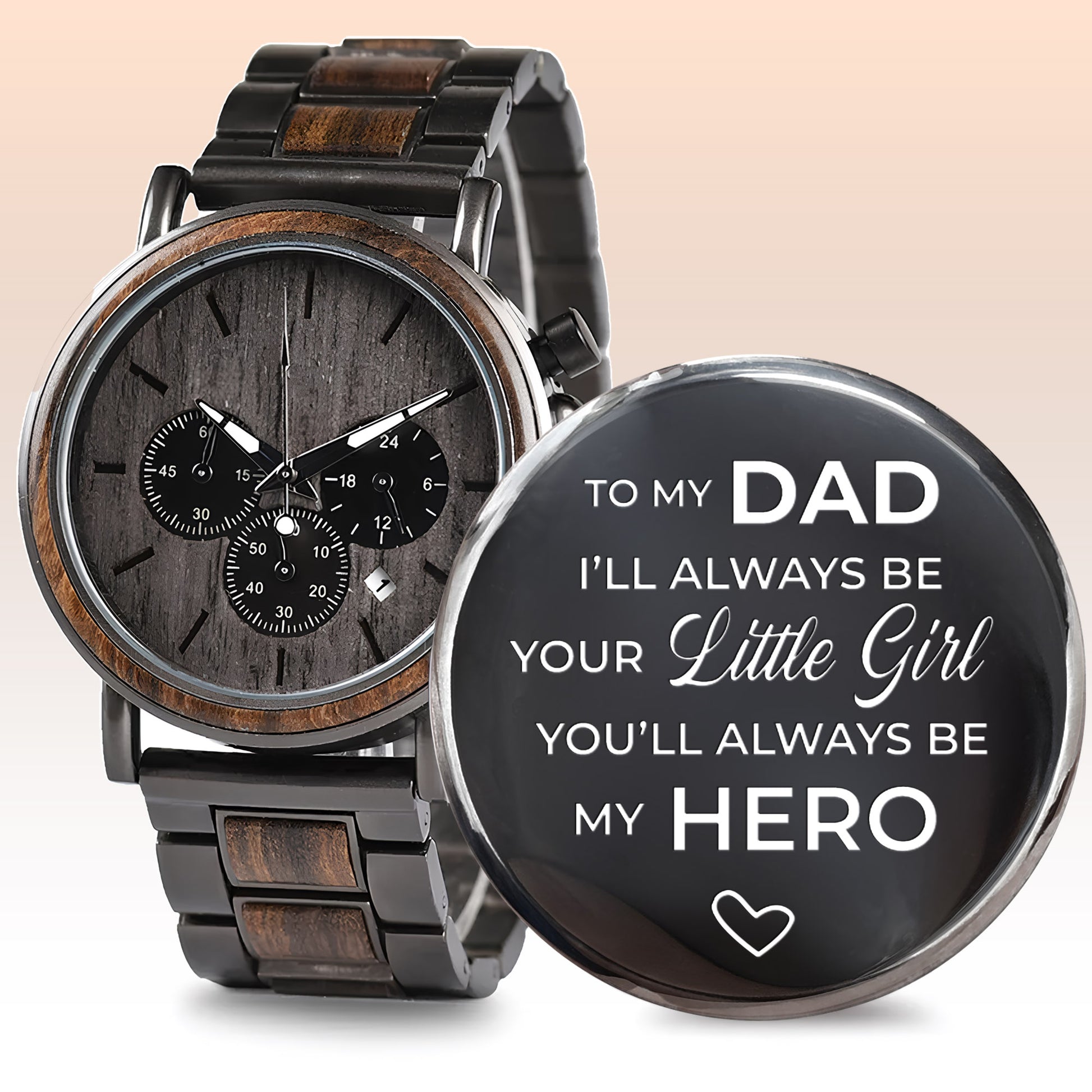 To My Dad, Always My Hero, Heart and Wooden Texture Design