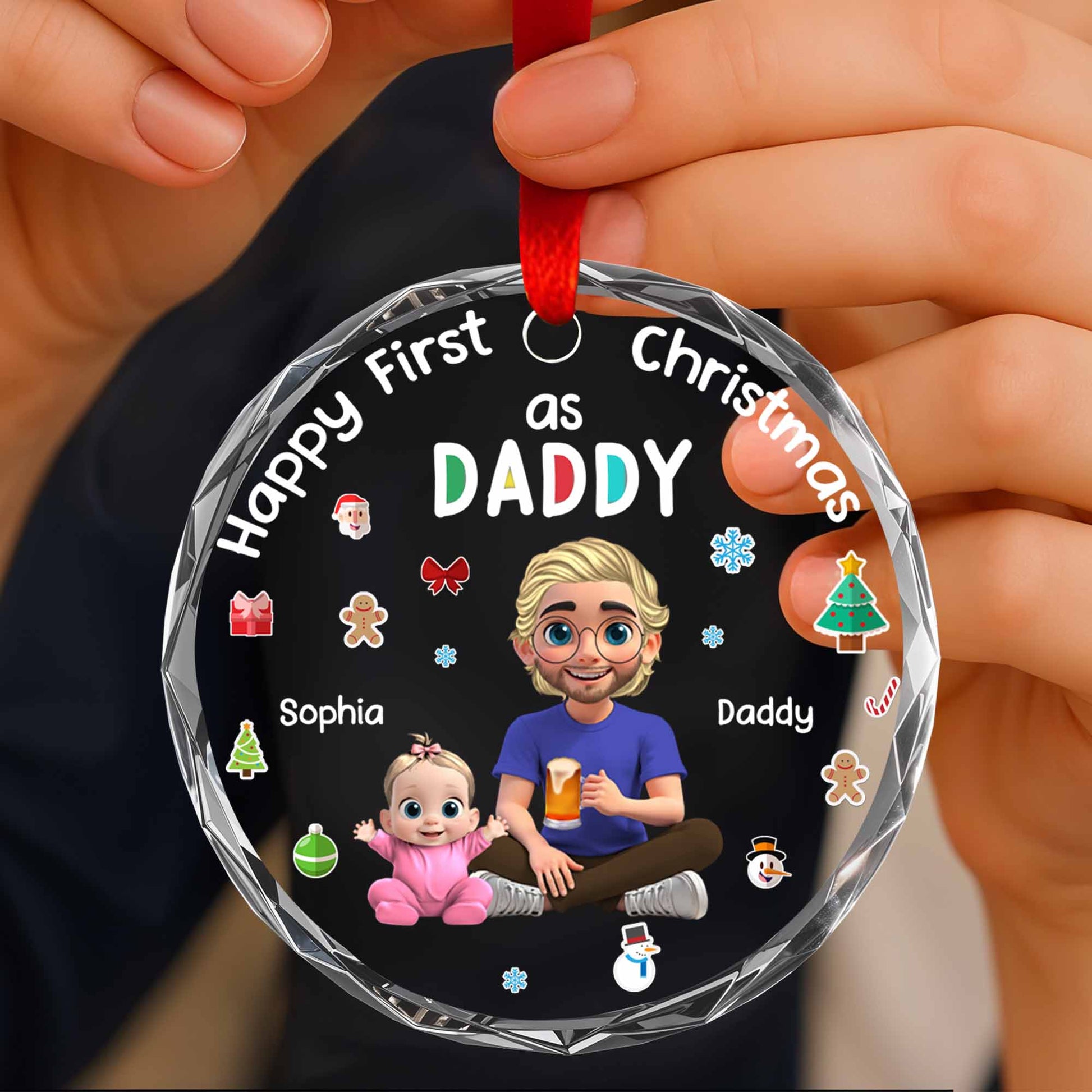 Happy First Christmas As Daddy With Cute Illustrations